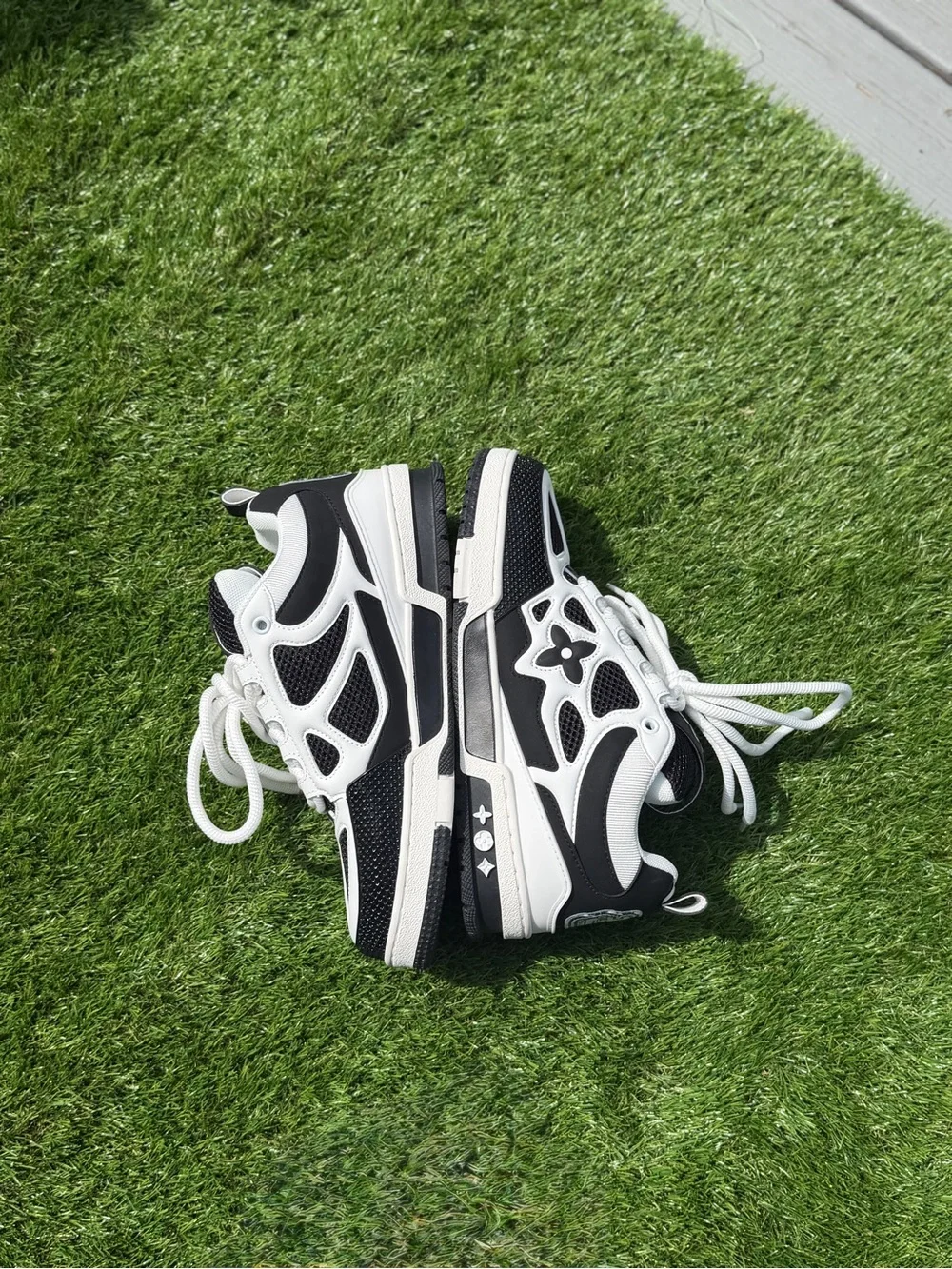 Louis Vuitton Kids Black, White & Blue Lace-Up Sneakers